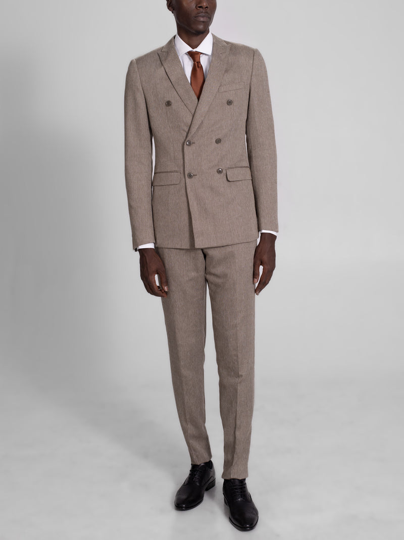 Oak Brown Herringbone Double Breasted Suit