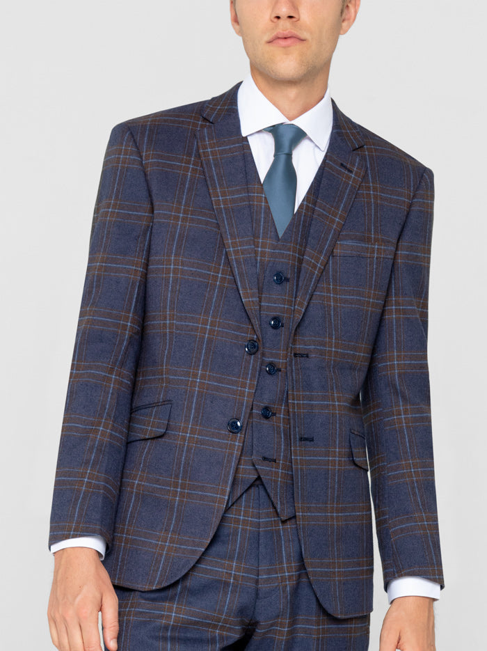 Cornflower Blue & Brown Plaid Three Piece Suit