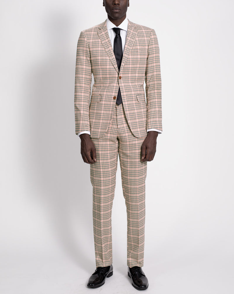 Cream Red Green Glen Plaid Two Button Suit