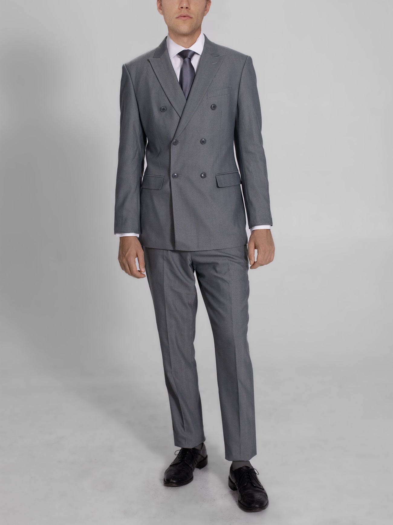 GROSGRAIN DOUBLE-BREASTED グレー Grey Blue Herringbone Double Breasted Suit (Coming Soon) by Alain