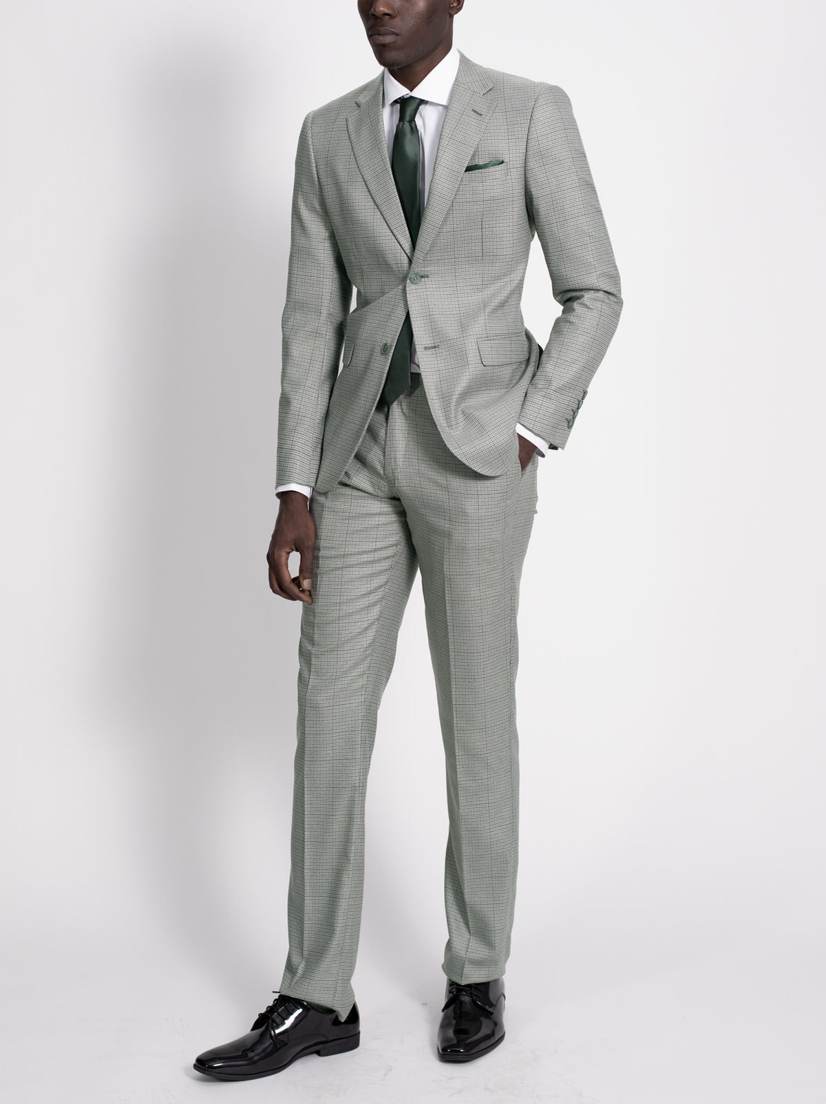 Light Olive Houndstooth Check Three Piece Suit