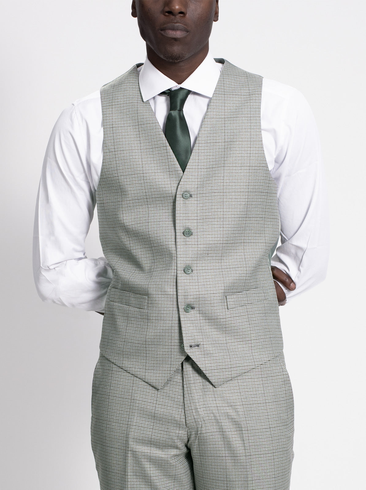 Light Olive Houndstooth Check Three Piece Suit