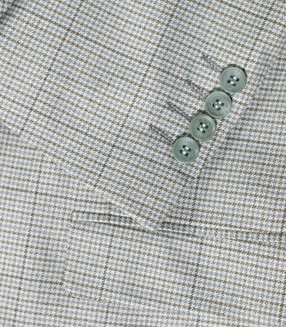 Light Olive Houndstooth Check Three Piece Suit