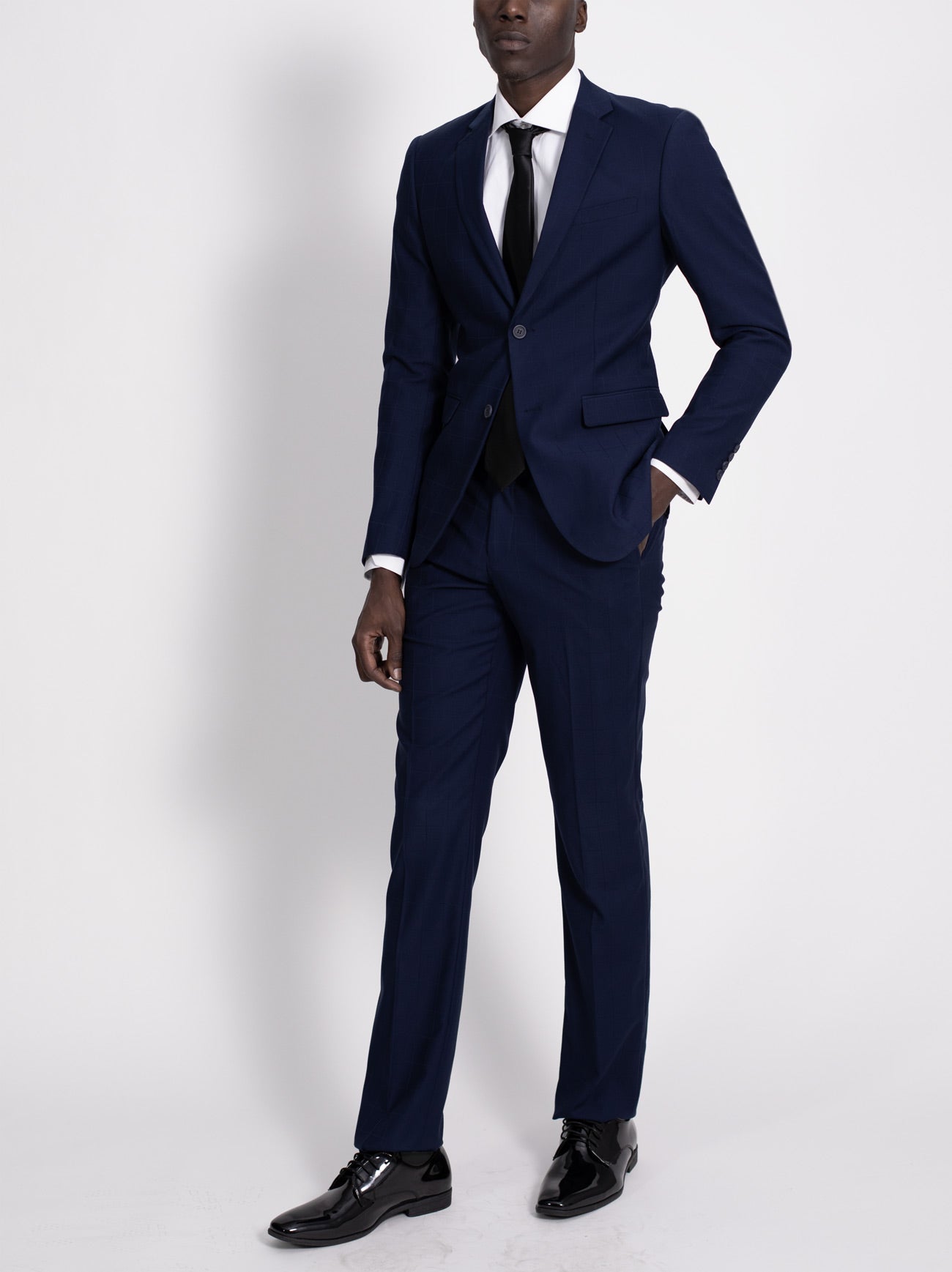 Navy Blue Windowpane Two Button Suit by Alain Dupetit
