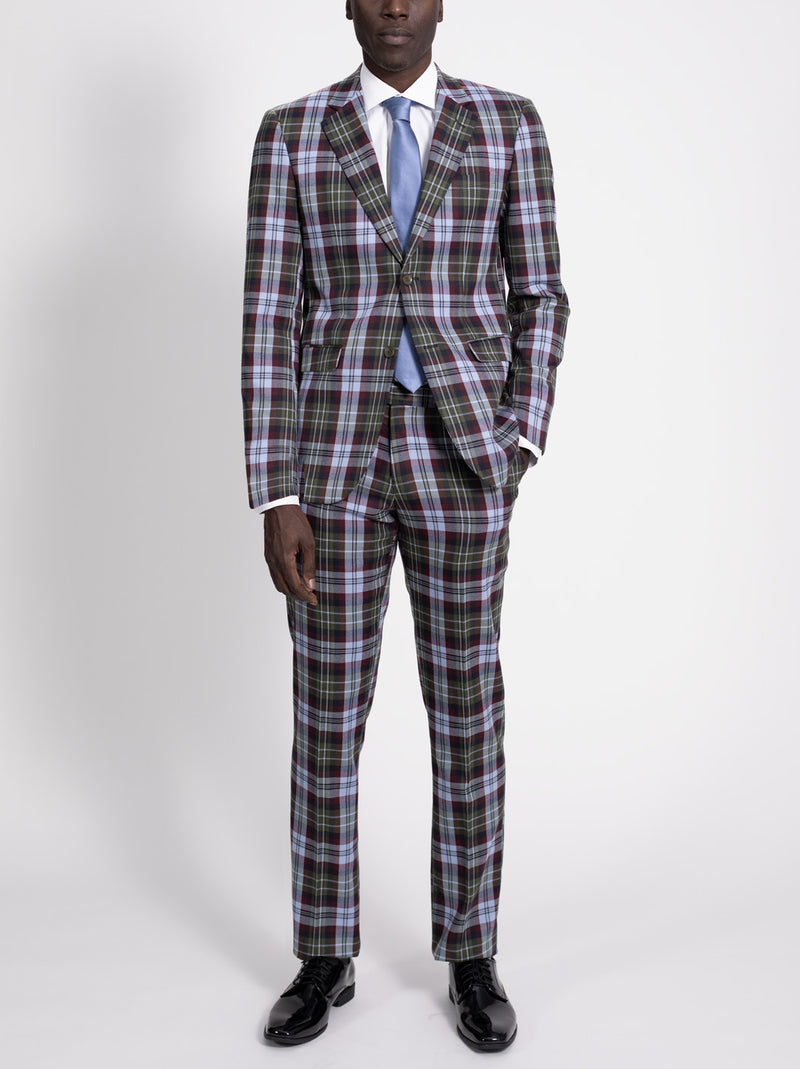 Olive Red Blue Plaid Two Button Suit