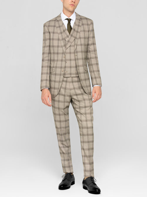 Sage Plaid Three Piece Double Breasted Vest Suit