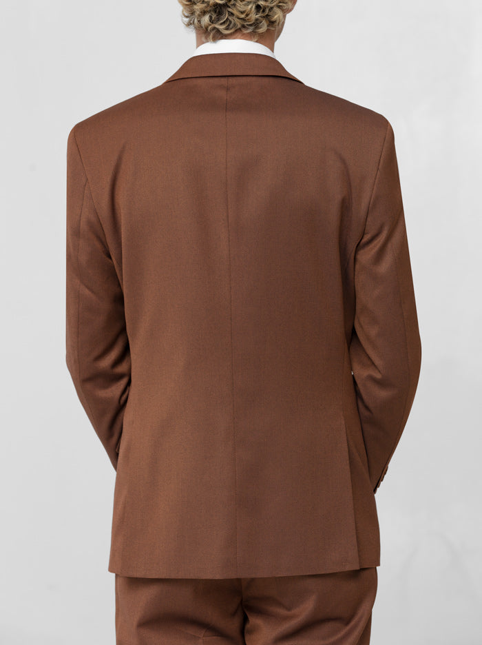 Rust Birdseye Three Piece Peak Lapel Ticket Pocket Suit