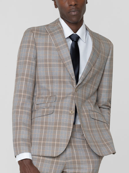 Black & Camel Glen Plaid Two Button Peak Lapel Ticket Pocket Suit