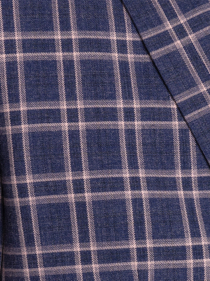 Blue & Rose Plaid Three Piece Peak Lapel Ticket Pocket Suit