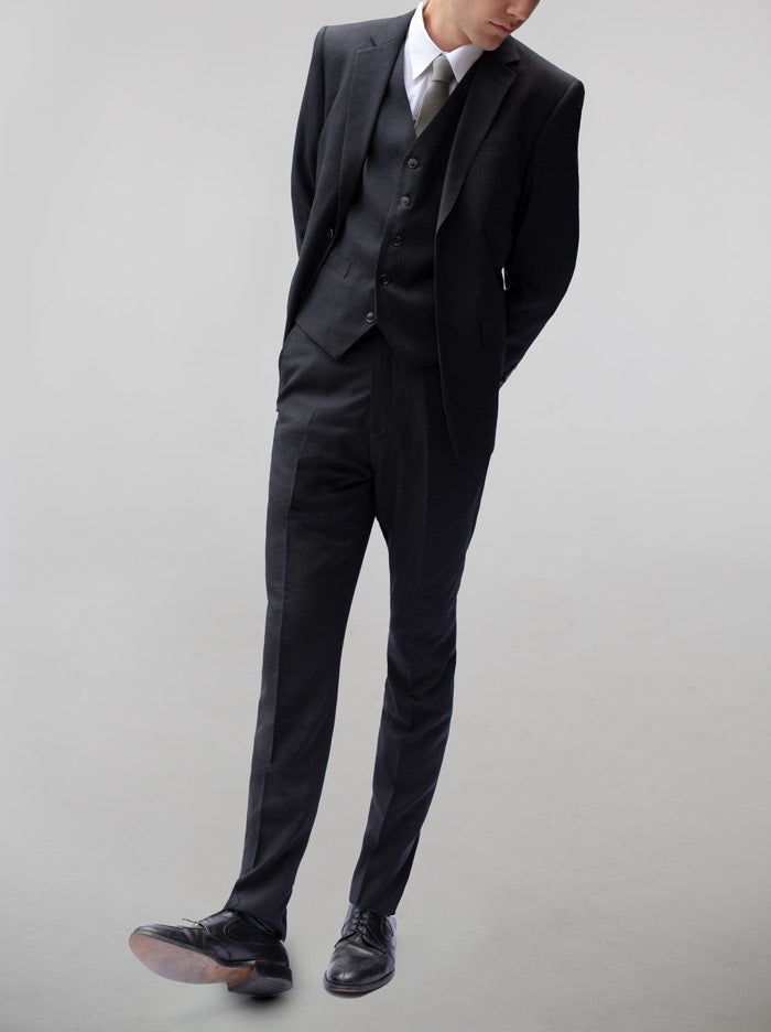 Dark Stone Grey Plaid Three Piece Suit
