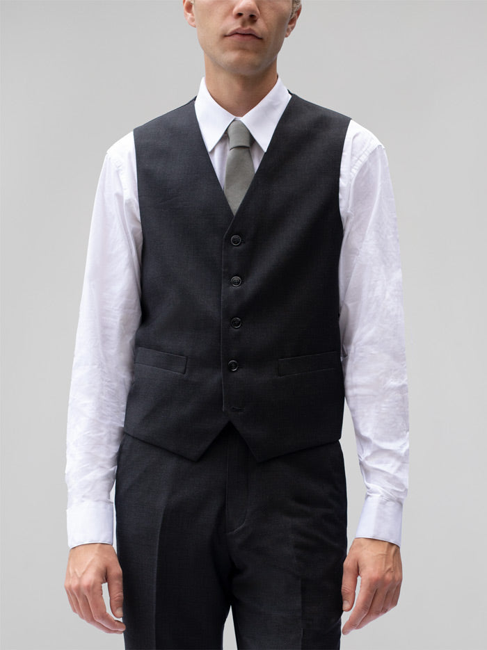 Dark Stone Grey Plaid Three Piece Suit