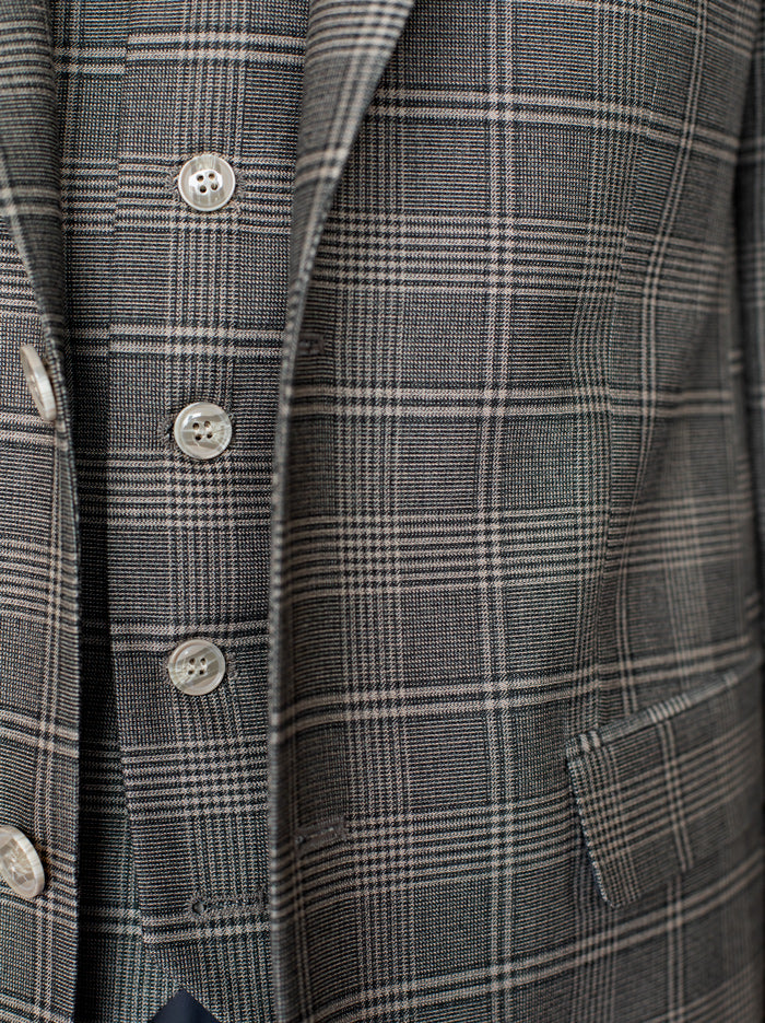 Grey & Off-White Plaid Three Piece Suit
