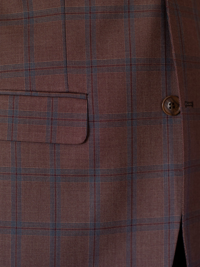 Rust Plaid Three Piece Double Breasted Vest Suit