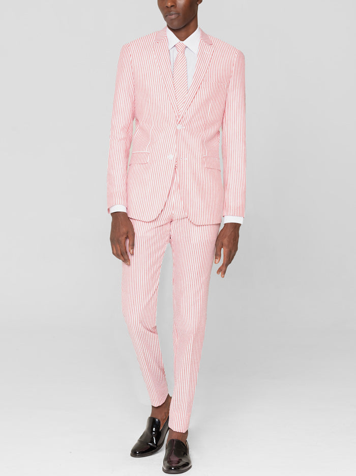 Red & White Seersucker Two Button Suit