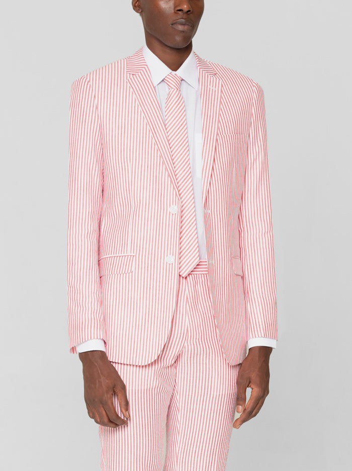 Red & White Seersucker Two Button Suit