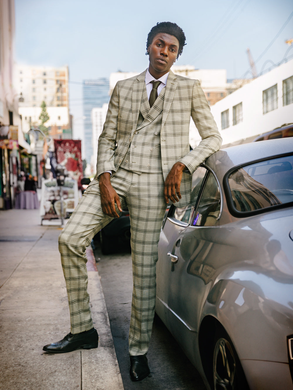 black white windowpane suit