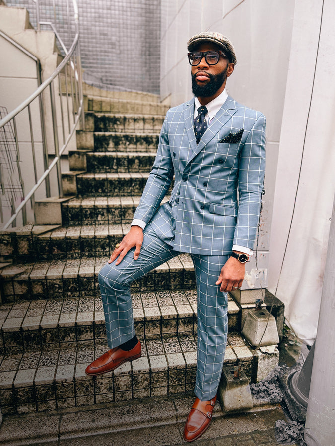 black windowpane suit