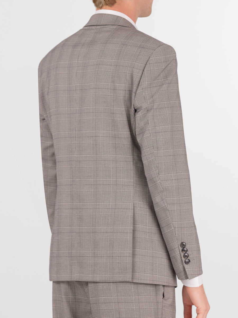Grey & Black Glen Plaid Three Piece Peak Lapel Suit