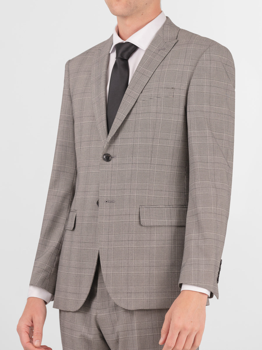 Grey & Black Glen Plaid Two Button Peak Lapel Suit