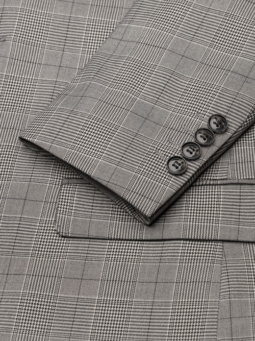 Grey & Black Glen Plaid Two Button Peak Lapel Suit