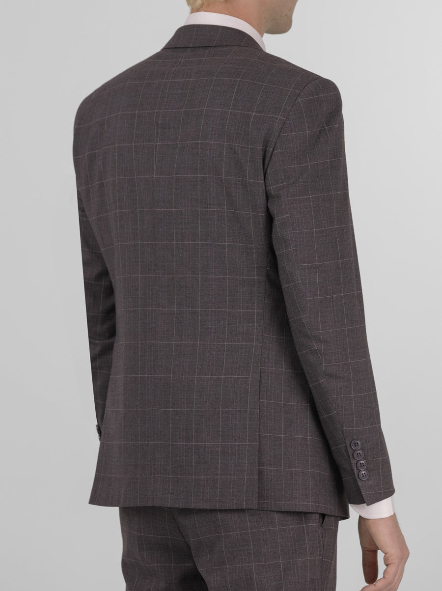 Men'S Slim Fitted Skinny Vested Three Piece Suit Plaid Window Pane Grey ~ Charcoal - Color: Dark Grey Suit main image 0