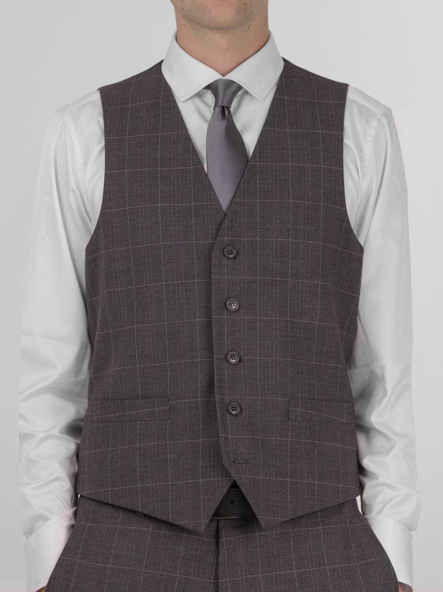 Mens Plaid Suits - Mauve Windowpane Three Piece Suits main image 1