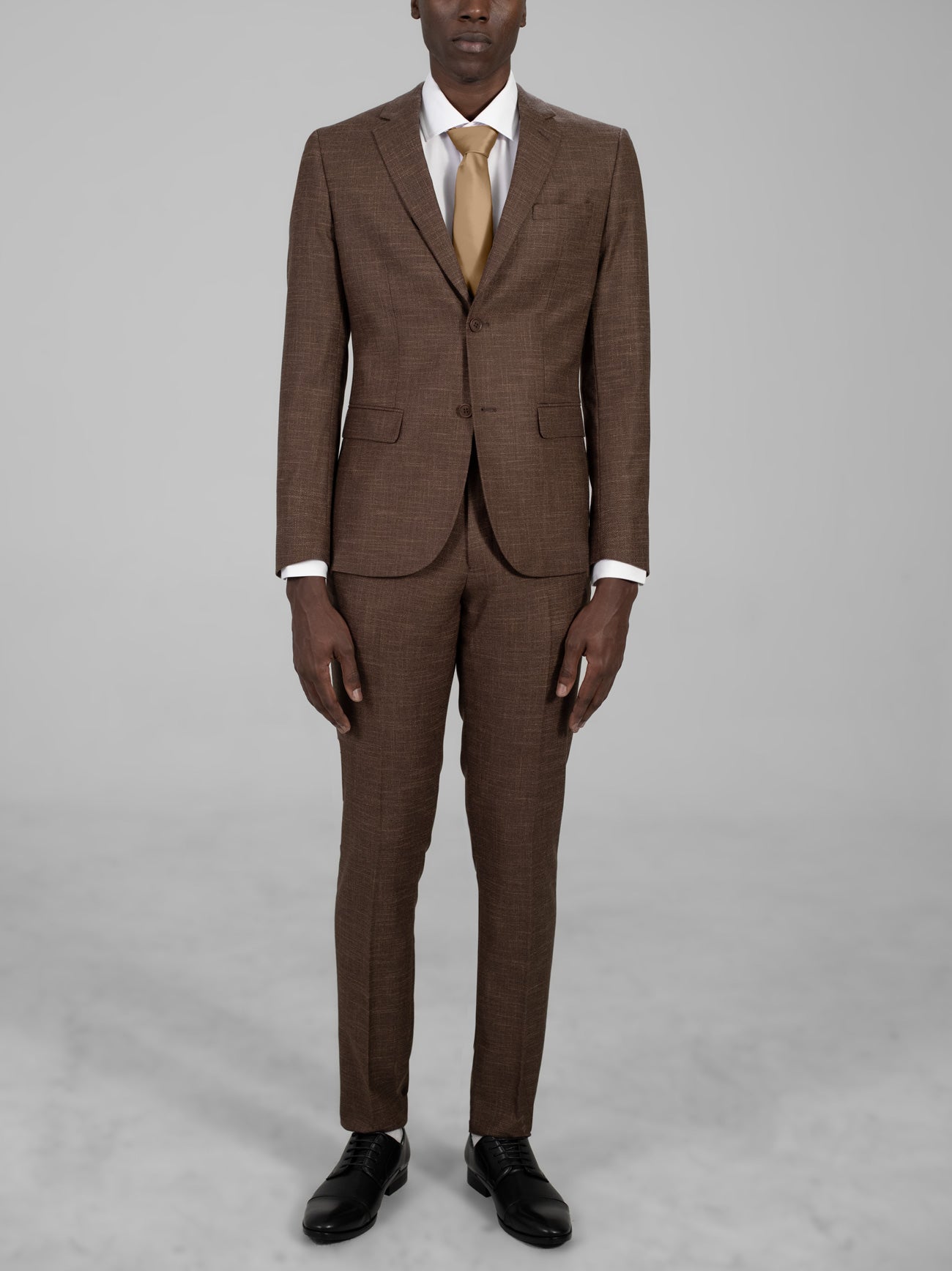 Ash Brown Woven Two Button Suit (Coming Soon) by Alain Dupetit