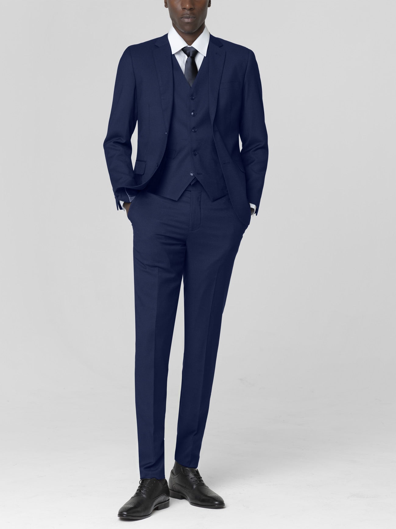 Royal Blue Birdseye Three Piece Suit by Alain Dupetit