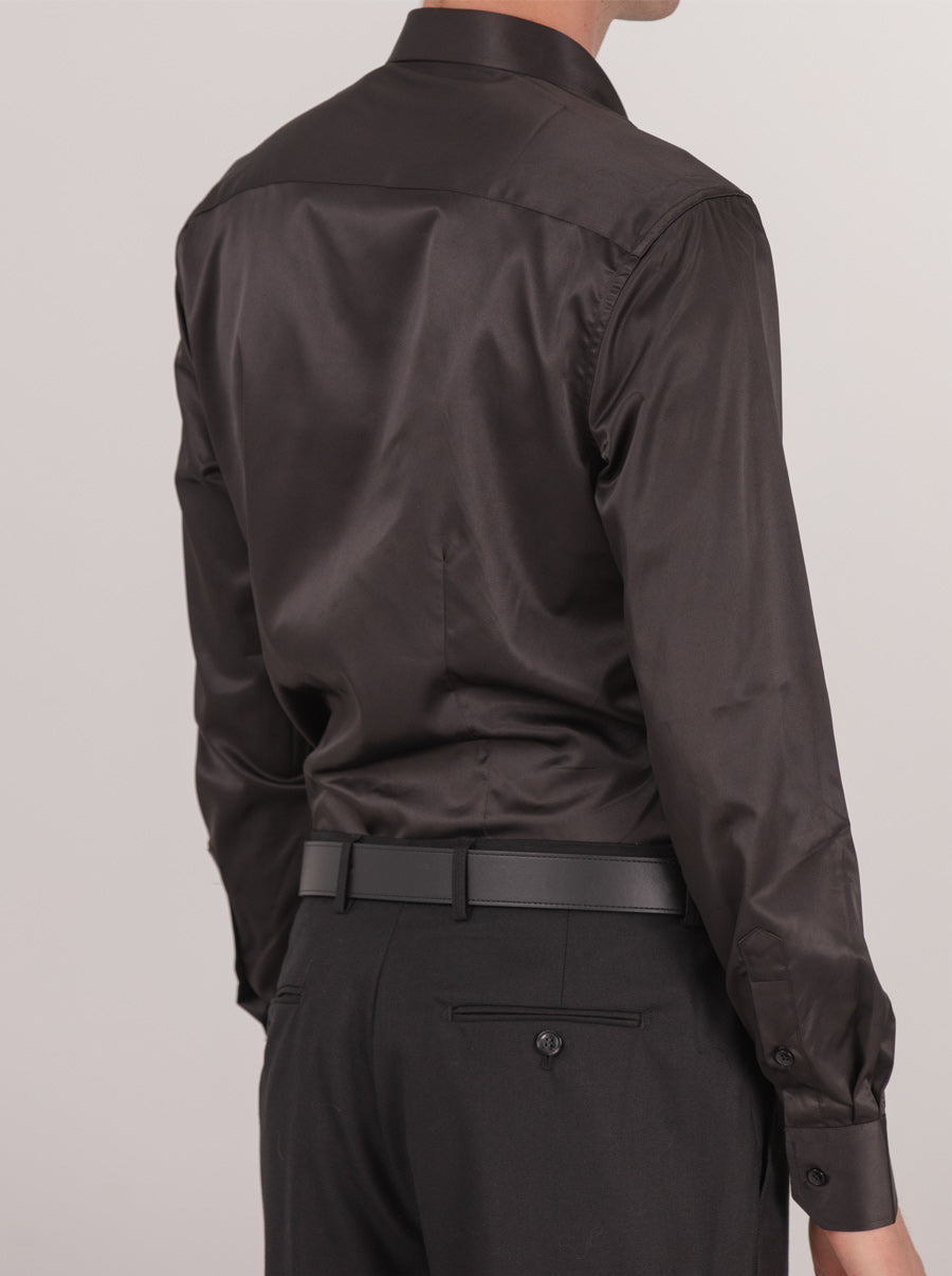 Slim Fit Dress Shirt in Black with Stretch