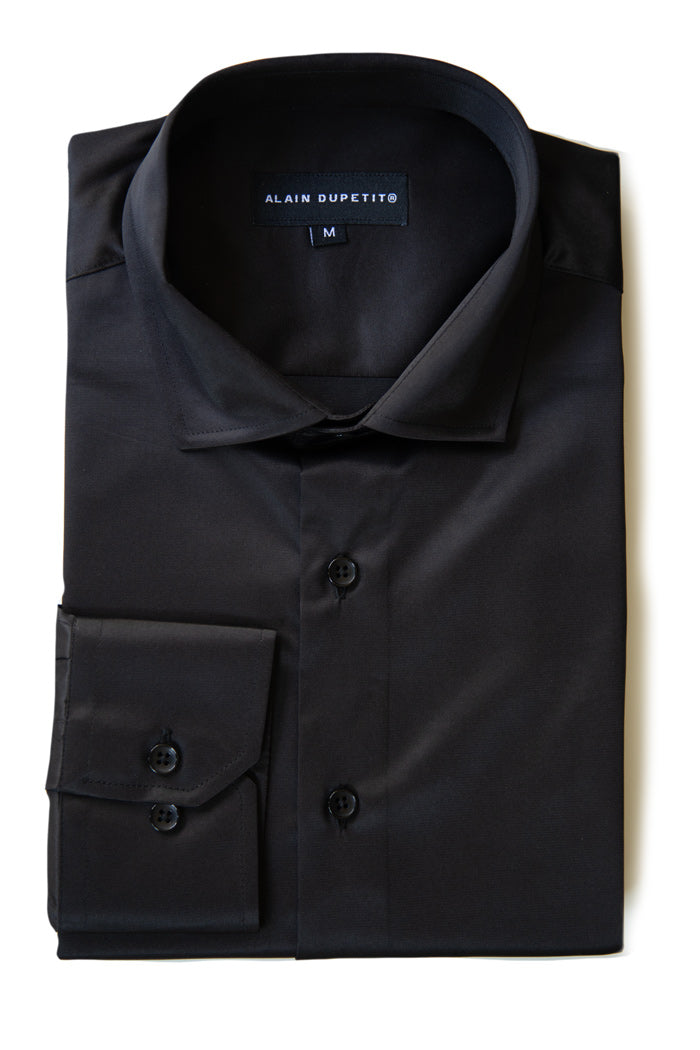 Slim Fit Dress Shirt in Black with Stretch