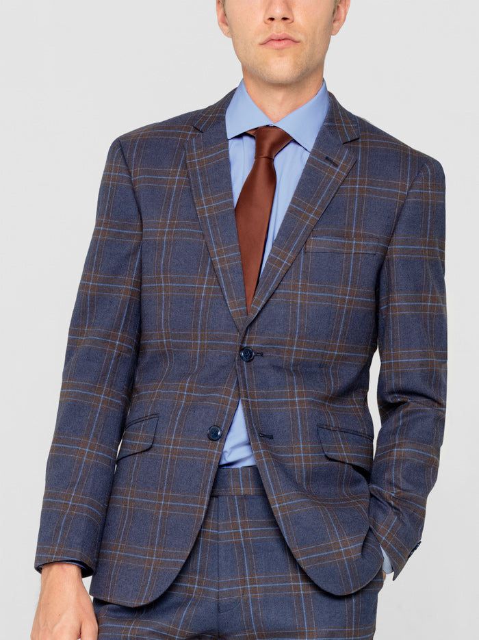 Cornflower Blue & Brown Plaid Two Button Suit