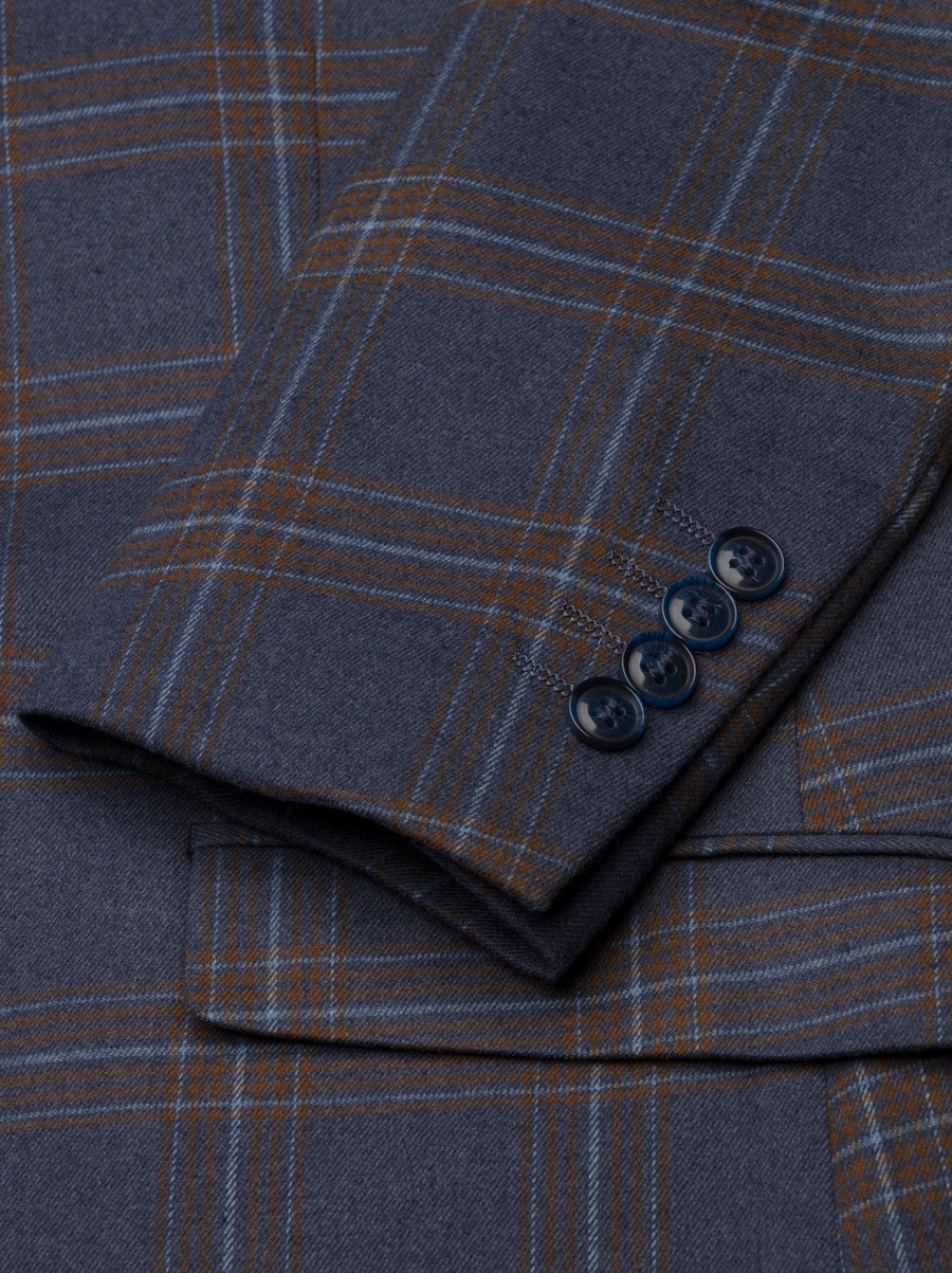 Cornflower Blue & Brown Plaid Two Button Suit