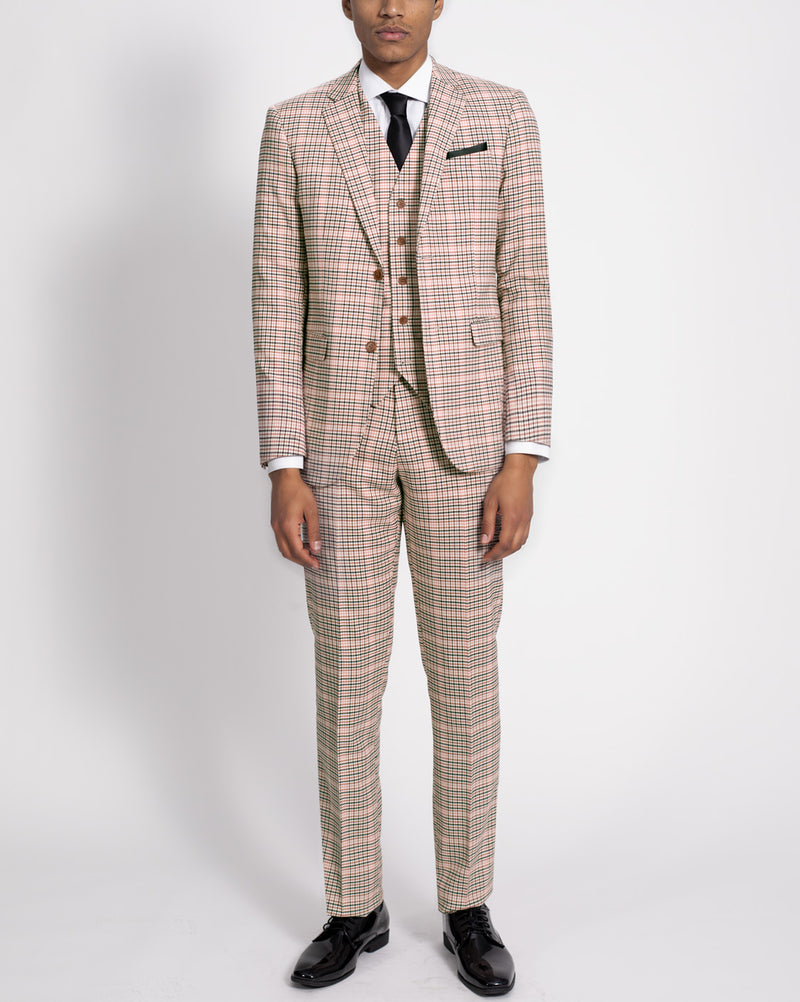 Cream Red Green Glen Plaid Three Piece Suit