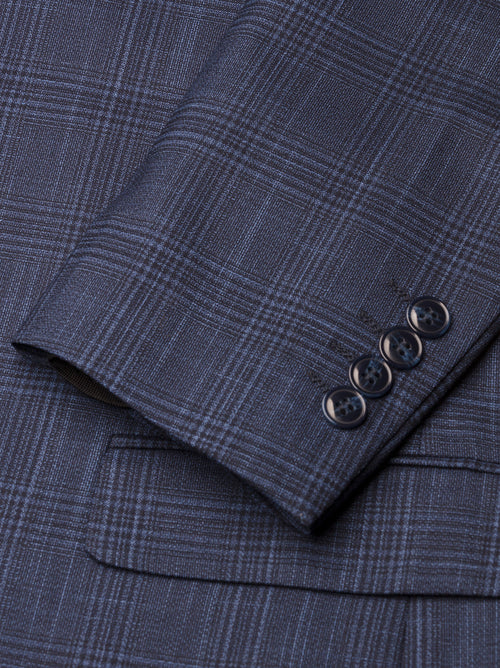 Dark Blue Plaid Two Button Peak Lapel Suit