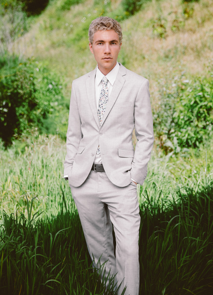 AZAR MAN Men's Slim Fit 2-Button Suit – Silver Light Grey, Flat Front Pants, New Style