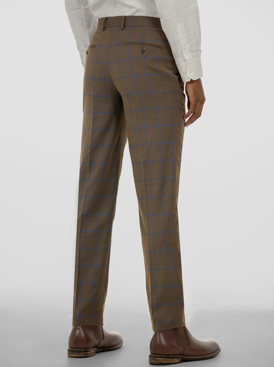 Golden Brown & Blue Windowpane Two Button Suit