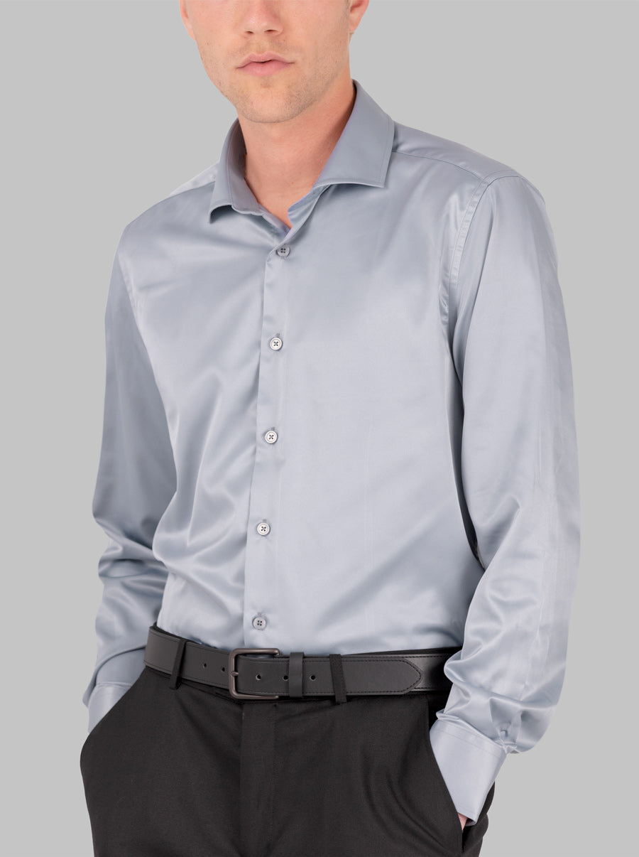 Slim Fit Dress Shirt in Grey with Stretch, Medium by Alain Dupetit