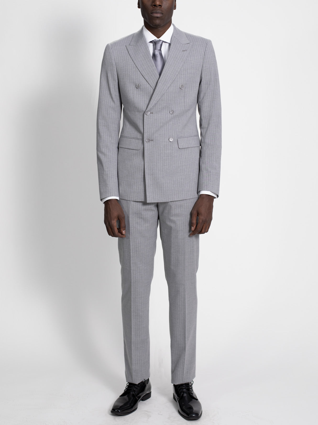 Light Grey Pinstripe Double Breasted Suit by Alain Dupetit