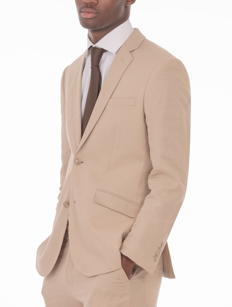 Tan Linen Two Button Suit