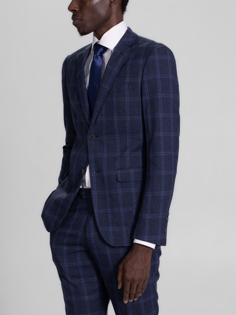 Midnight Blue Plaid Two Button Suit (Coming Soon) by Alain Dupetit