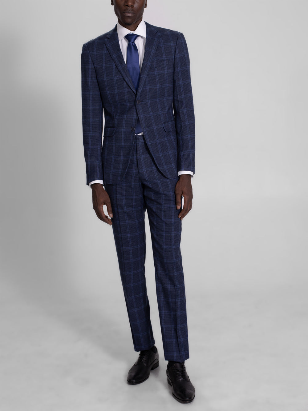 Midnight Blue Plaid Two Button Suit (Coming Soon) by Alain Dupetit
