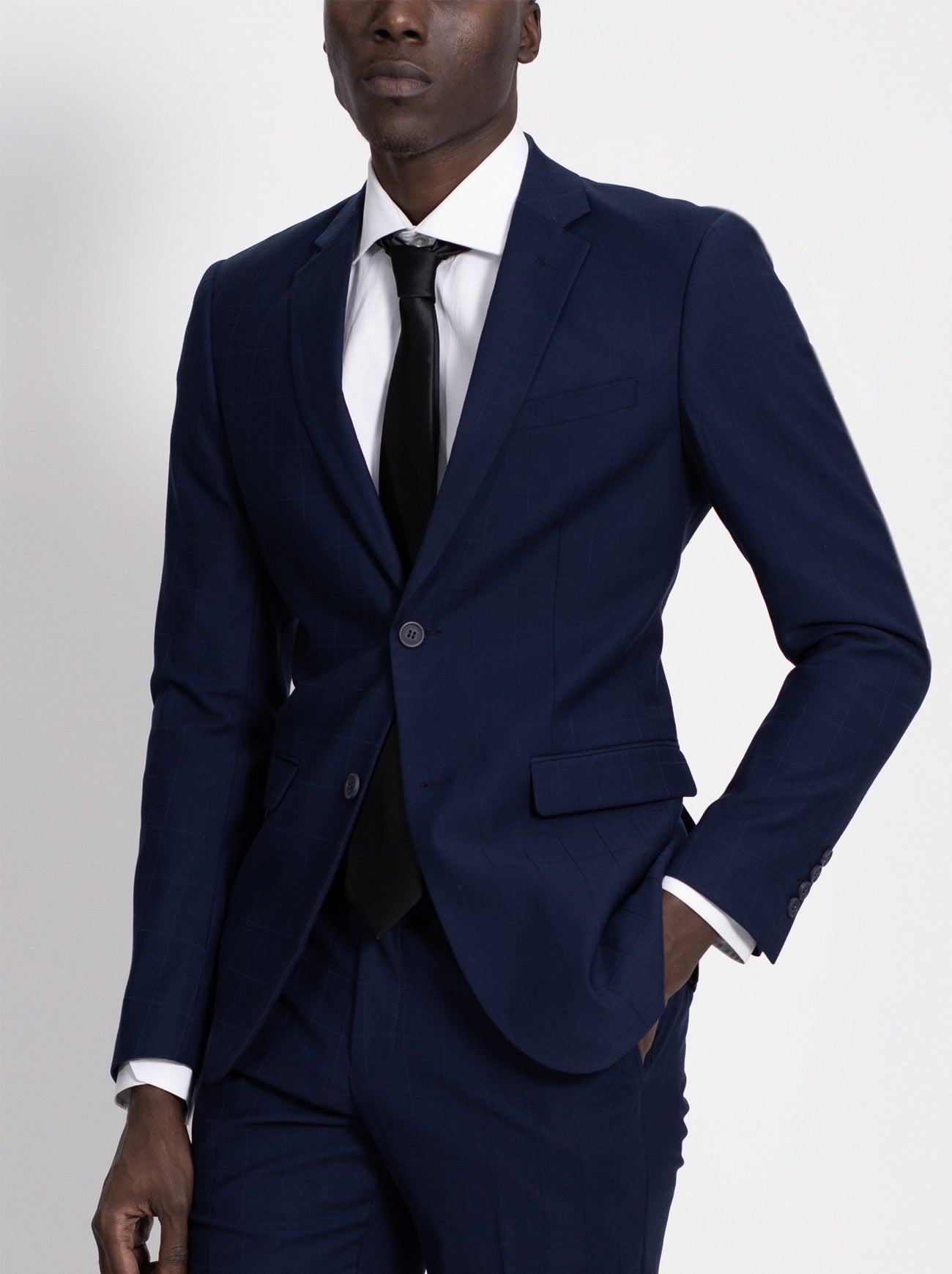 Navy Blue Windowpane Three Piece Suit (Coming Soon) by Alain Dupetit
