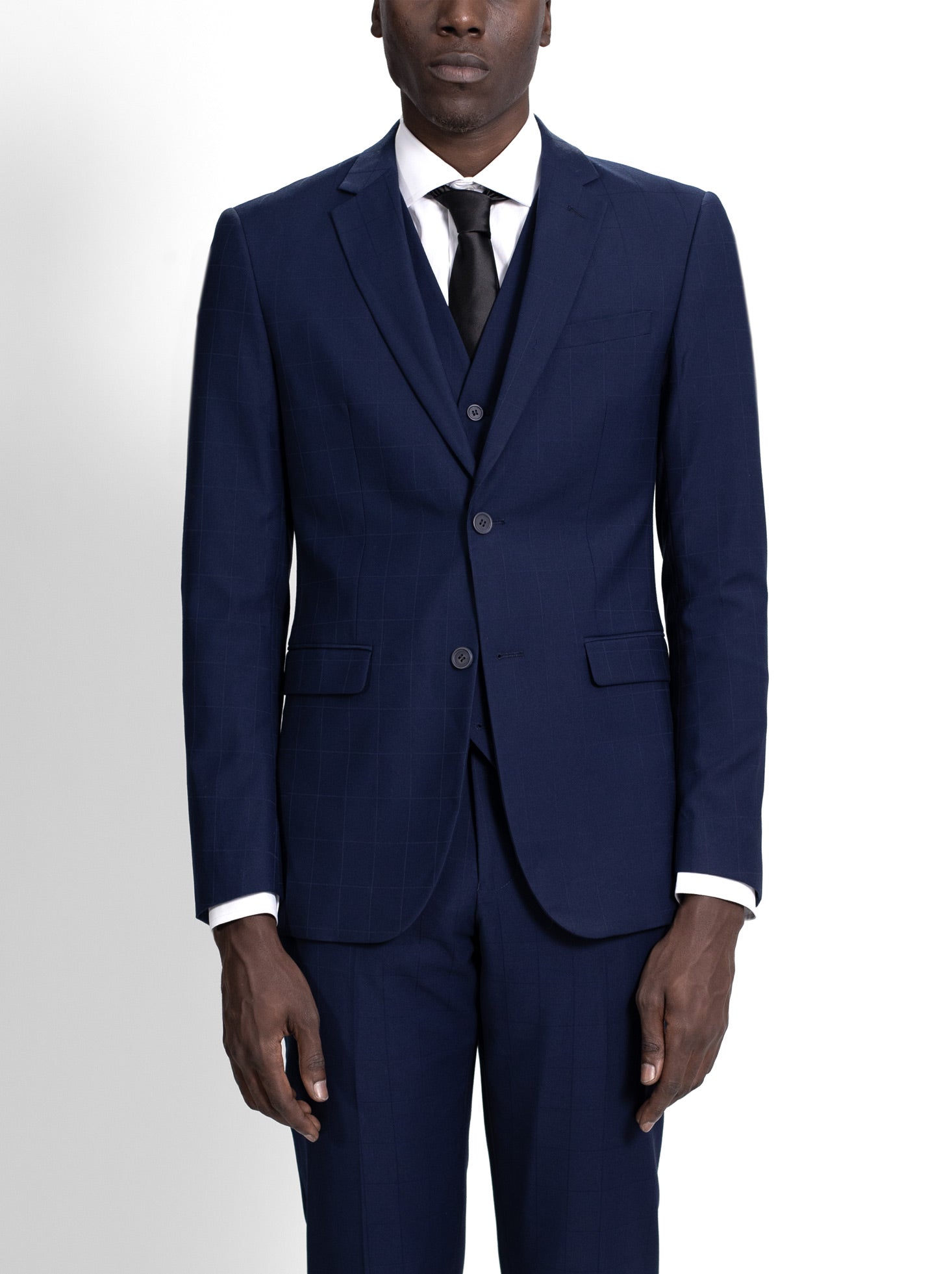 Navy Blue Windowpane Three Piece Suit (Coming Soon) by Alain Dupetit