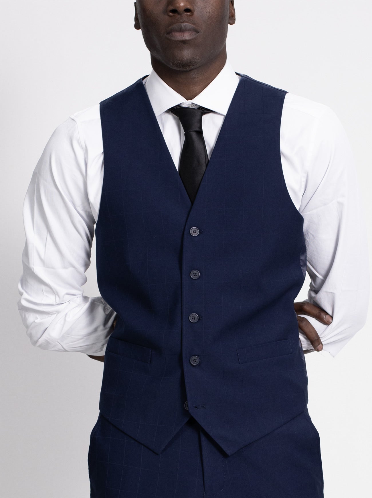 MARKAWARE ネイビー スーツ Navy Blue Windowpane Three Piece Suit (Coming Soon) by Alain Dupetit