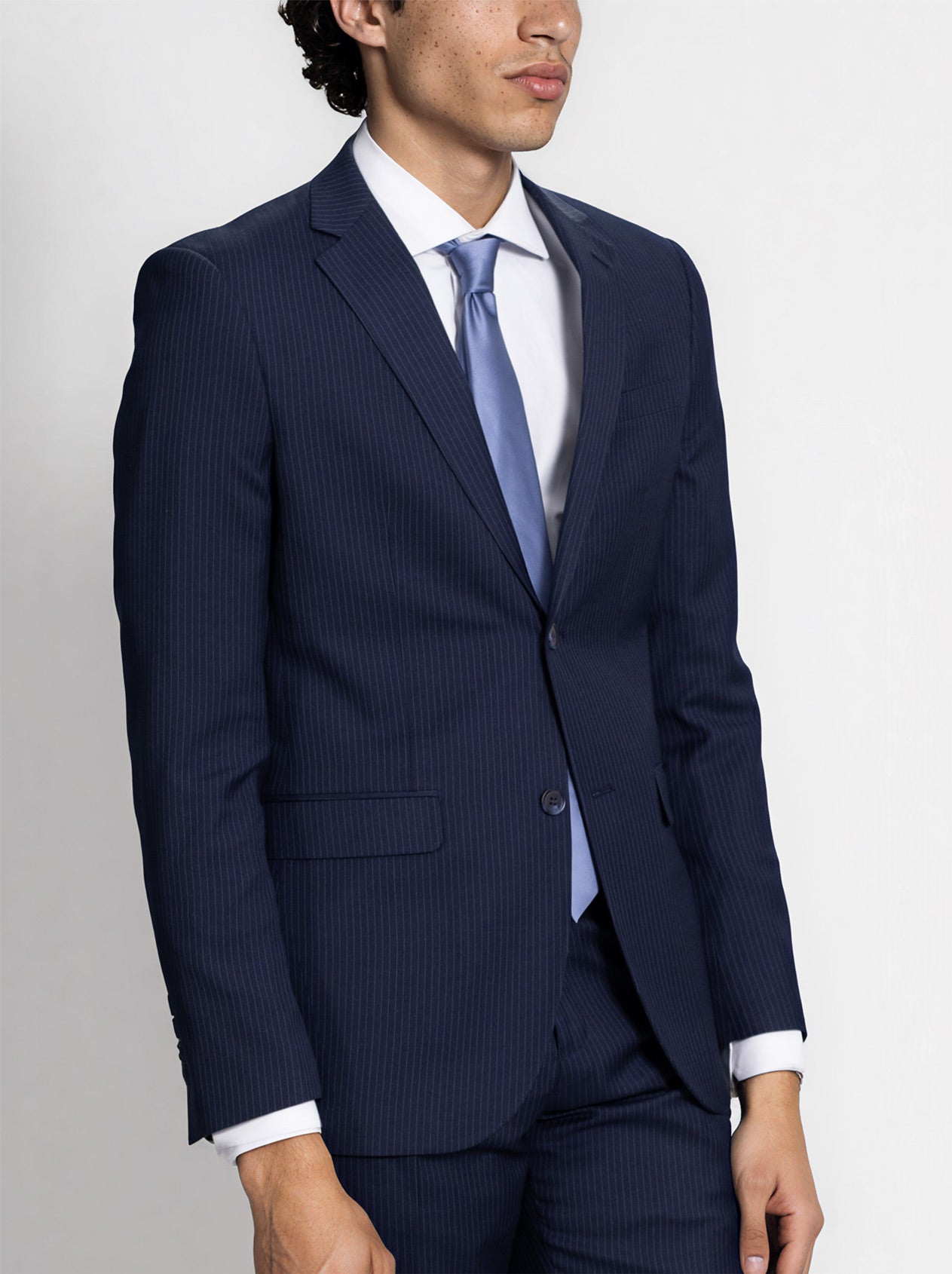 Navy Blue Pinstripe Three Piece Suit by Alain Dupetit