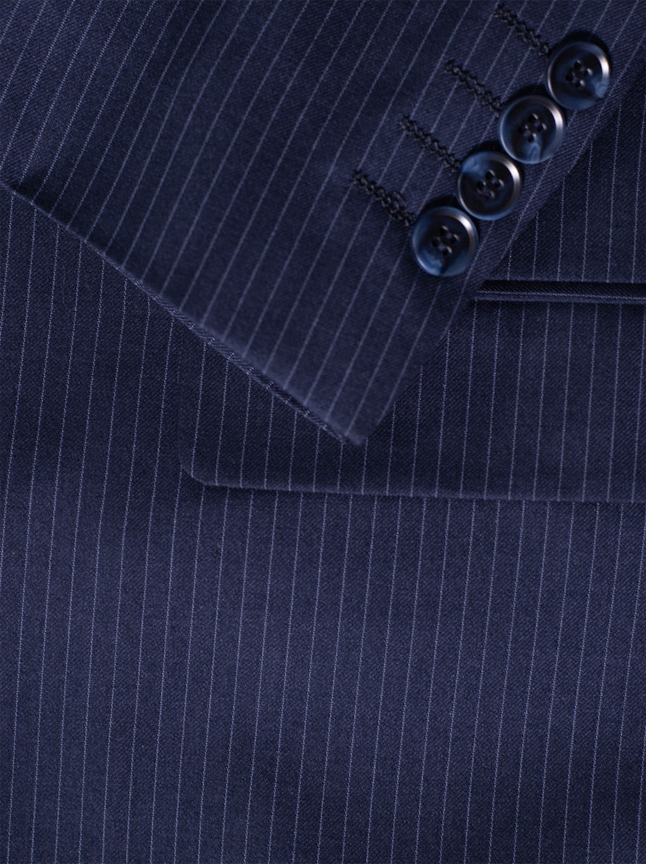 Navy Blue Pinstripe Three Piece Suit by Alain Dupetit