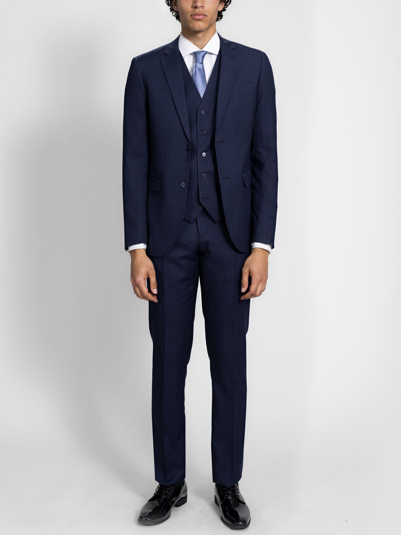 スーツ3P COOL STRUTTIN' & CO. Navy / Black Navy Blue Pinstripe Three Piece Suit by Alain Dupetit