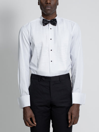 Classic Pleated Tuxedo Shirt In White