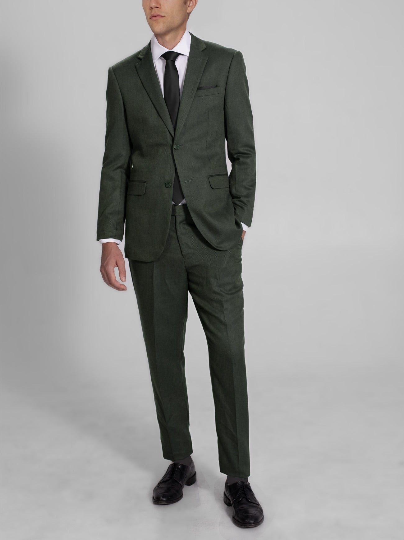 Pine Green Herringbone Two Button Suit (Coming Soon) by Alain Dupetit