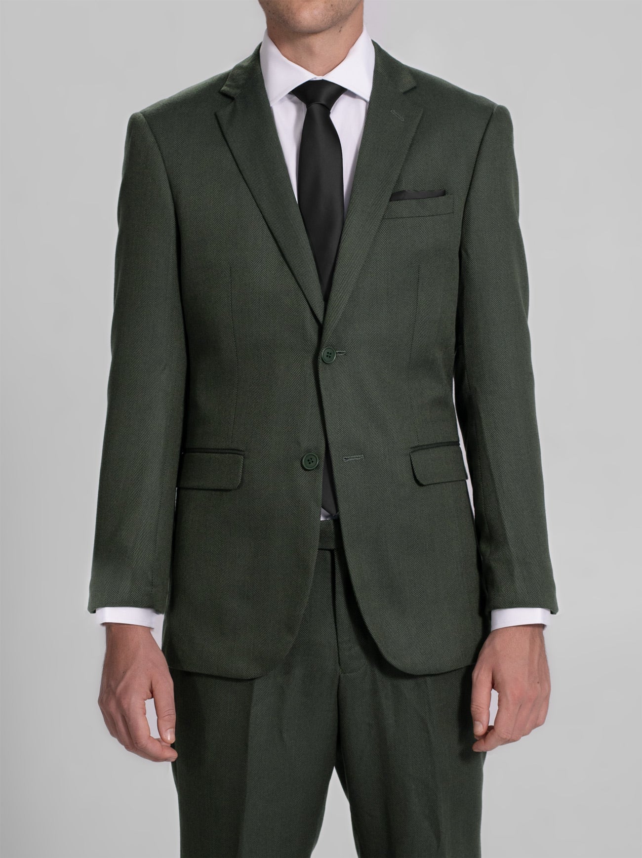 Pine Green Herringbone Two Button Suit (Coming Soon) by Alain Dupetit